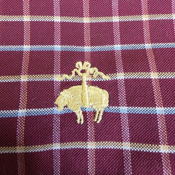 Brooks Brothers Brick Red Mens Large Gold Buffalo Logo Button Down Plaid Shirt - Picture 8 of 8